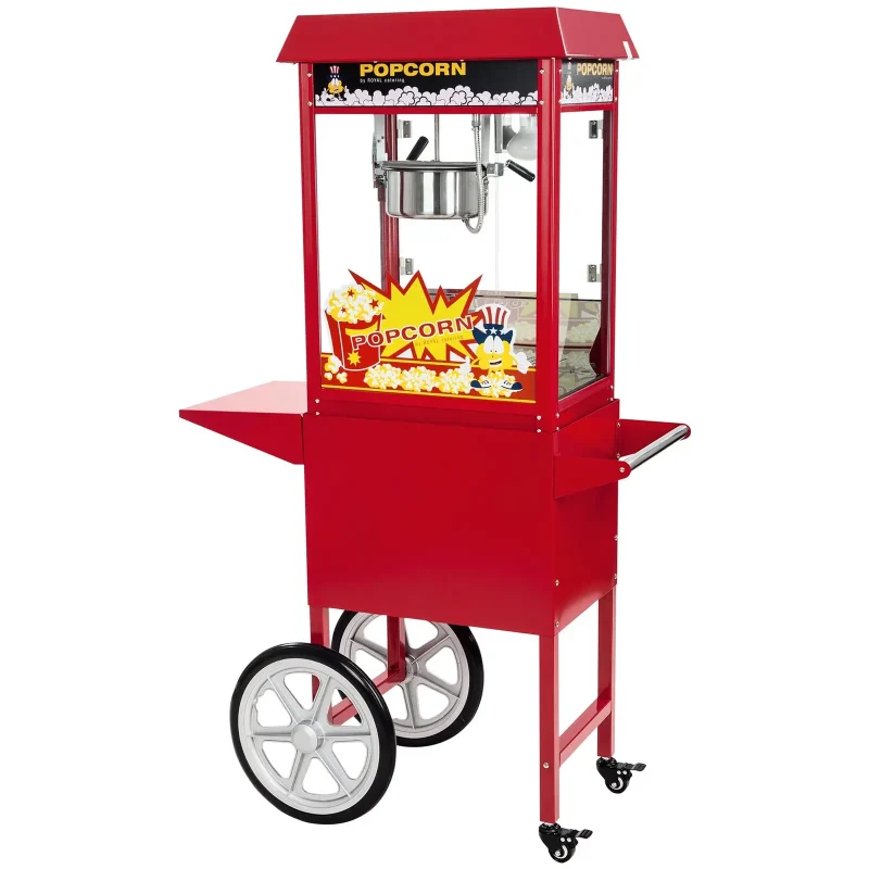 Popcornmaskine med vogn 88 L - 1600 W - rød - 94 x 51 x 155 cm
