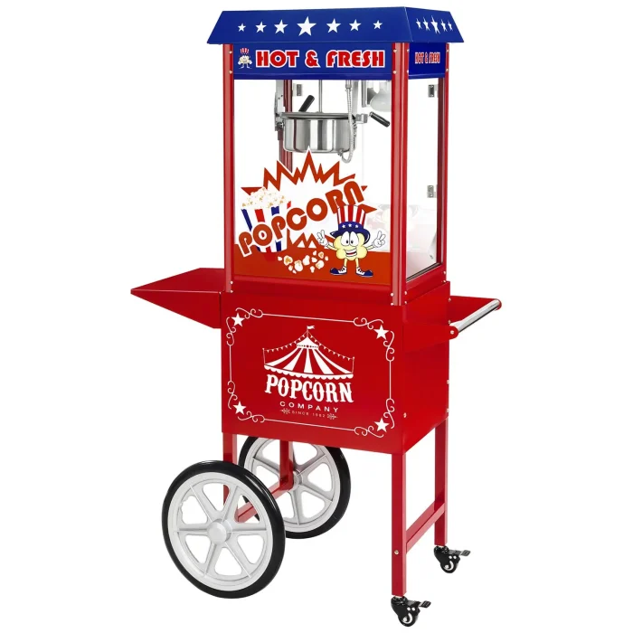 Popcornmaskine med vogn USA 88 L - 1600 W - rød - 94 x 50 x 156 cm