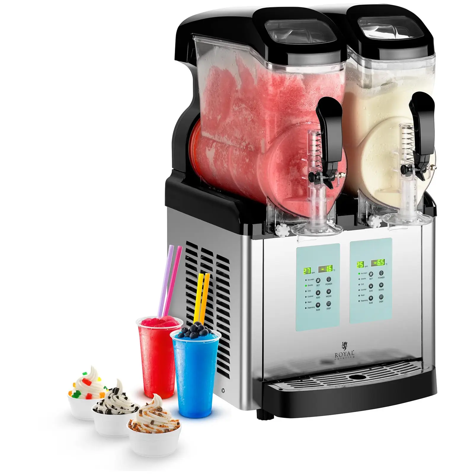 Slush ice maskine 2 x 6 L - 450 W - 44.2 x 40.2 x 72.5 cm - Slushicebutik Slush ice maskine 2 x 6 L - 450 W - 44.2 x 40.2 x 72.5 cm