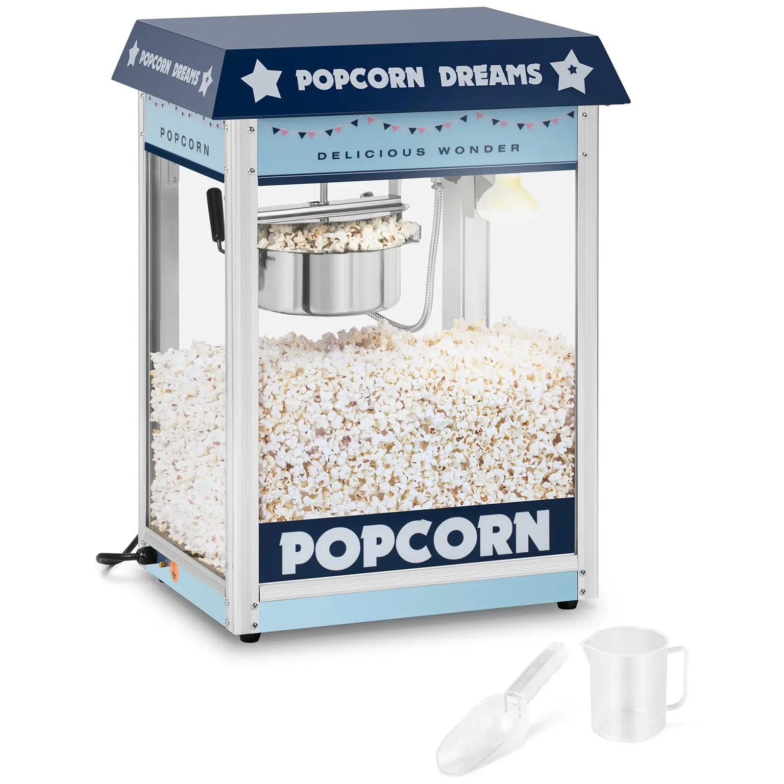 Popcornmaskine 88 L - 1600 W - blå - 56 x 42 x 77 cm - Slushicebutik Popcornmaskine 88 L - 1600 W - blå - 56 x 42 x 77 cm